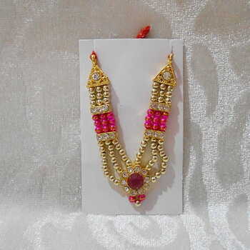 3 Sar Golden/Coloured Moti Mala, Pink