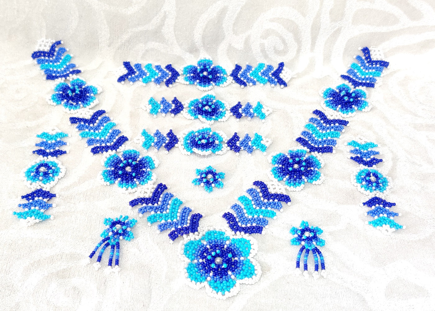 Flower Shape Barik Moti Gadijji Mala Full Set (Blue)