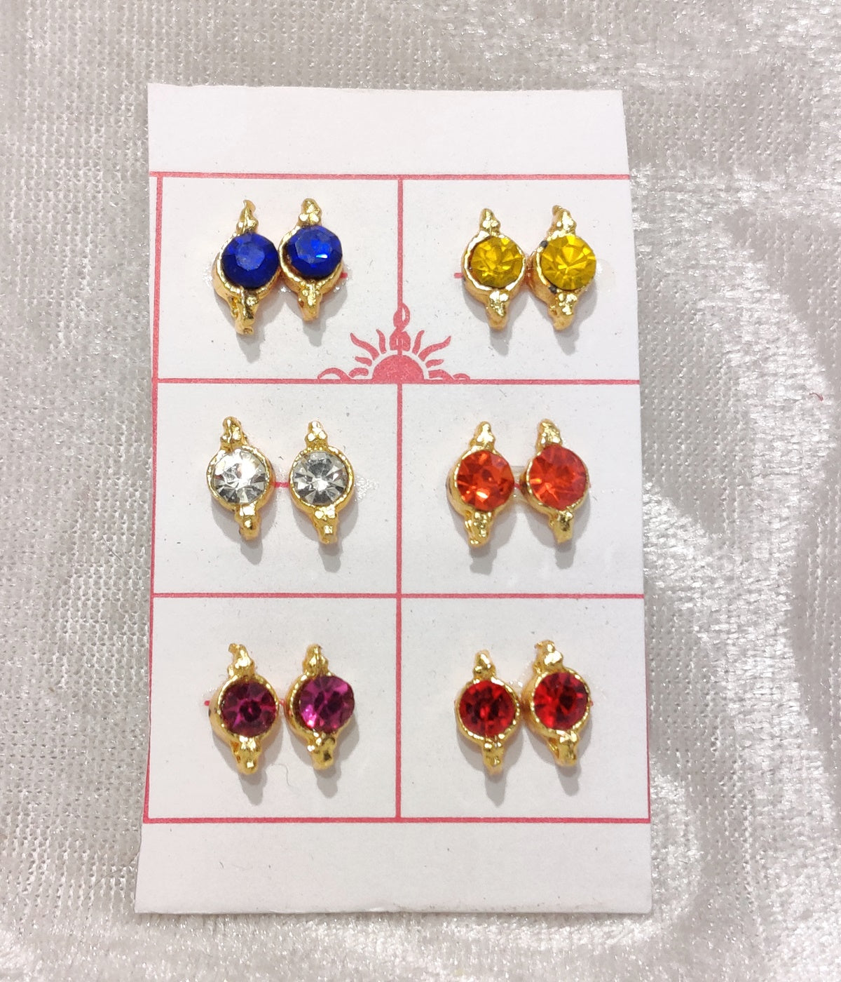 Coloured Diamond Kundal, Set of 6