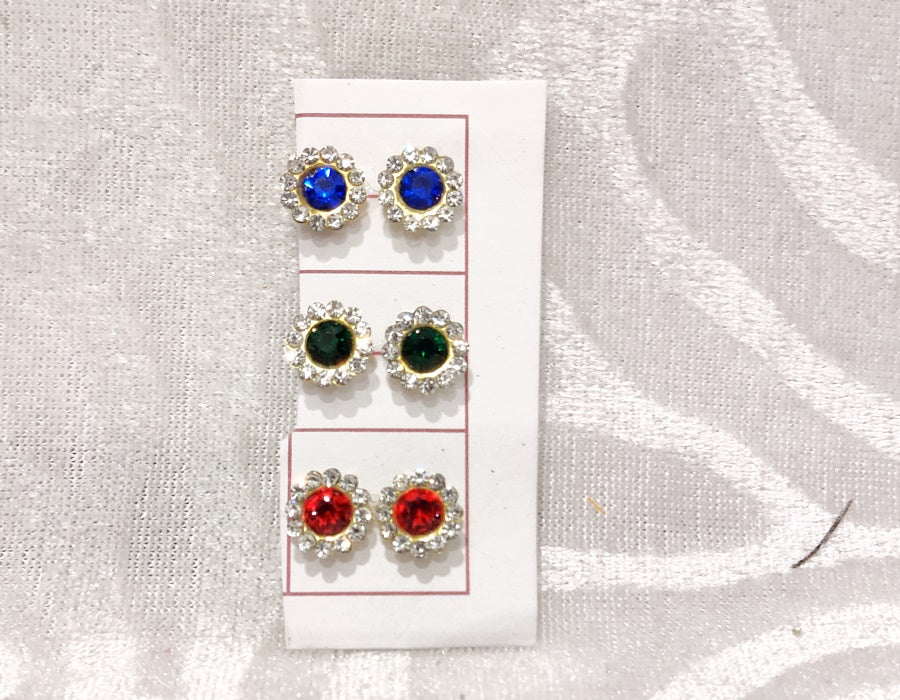 Coloured Diamond Kundal, Set of 6