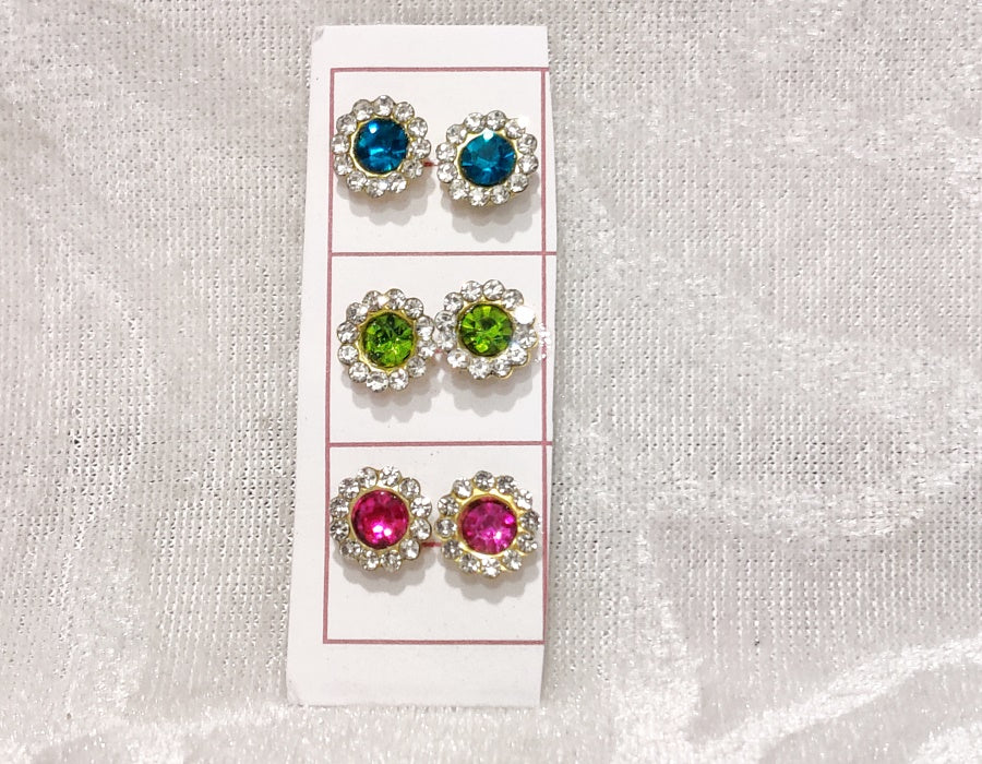 Coloured Diamond Kundal, Set of 6