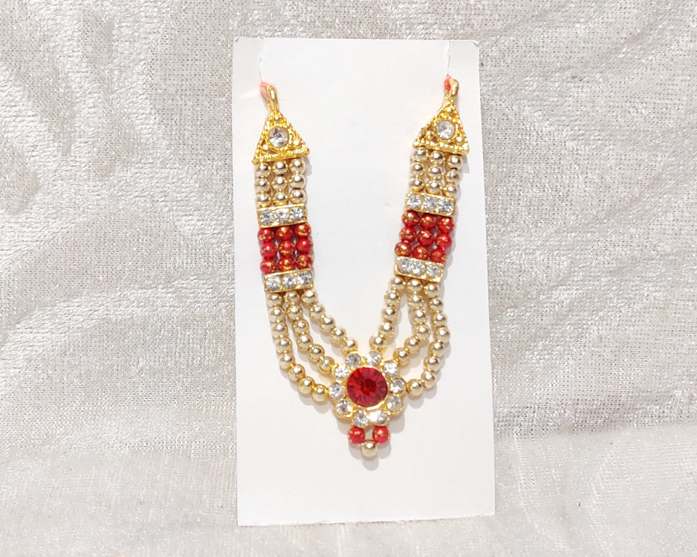 3 Sar Golden/Coloured Moti Mala, Maroon