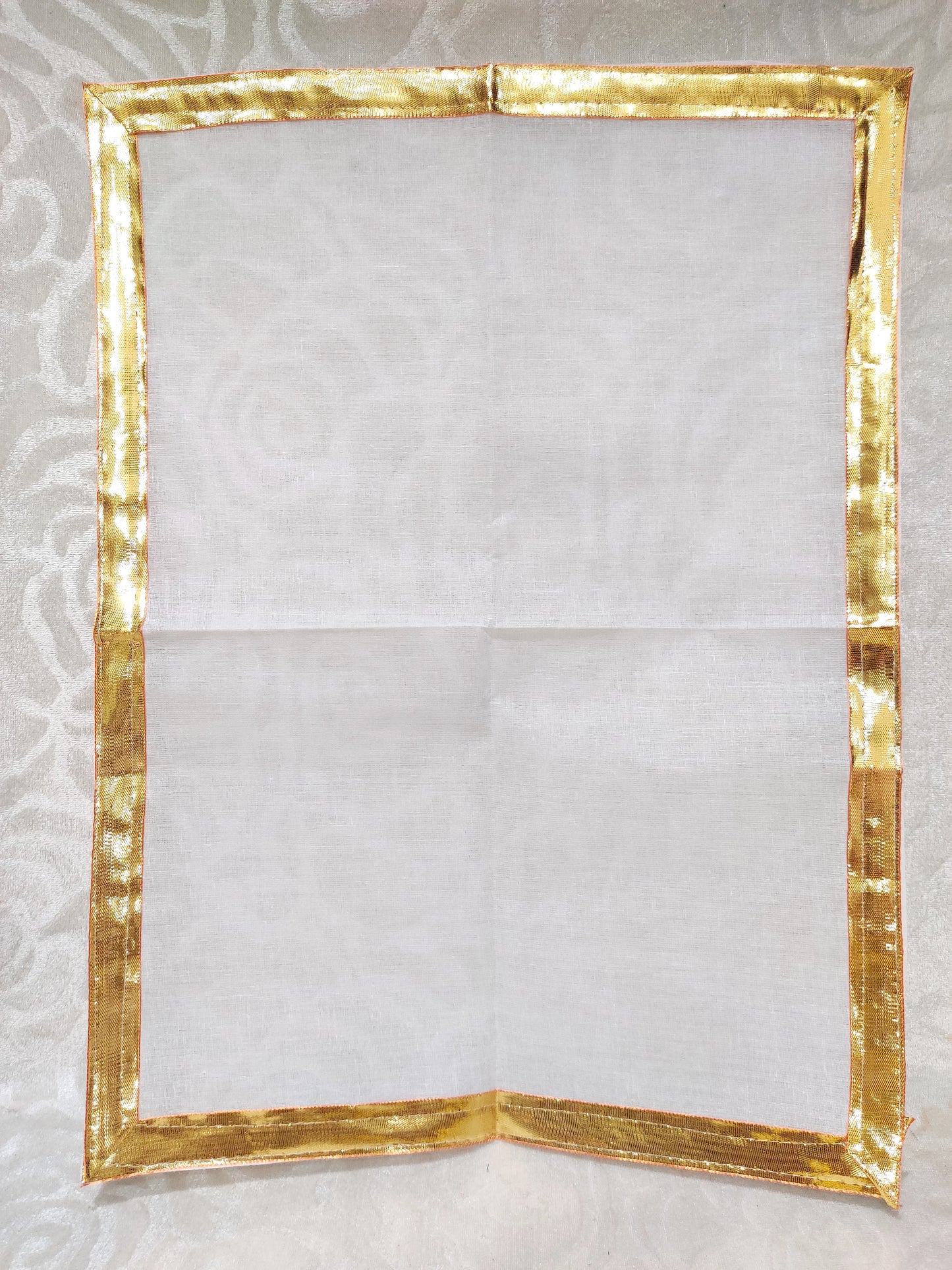 Plain Cotton Pichhawai 02 (Golden Lace) - White