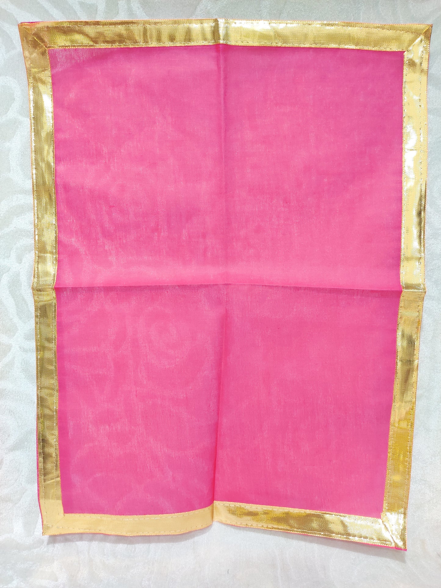Plain Cotton Pichhawai 02 (Golden Lace) - White