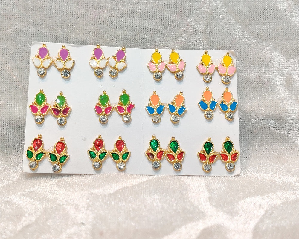 Coloured Meenakari Kundal, Set of 6