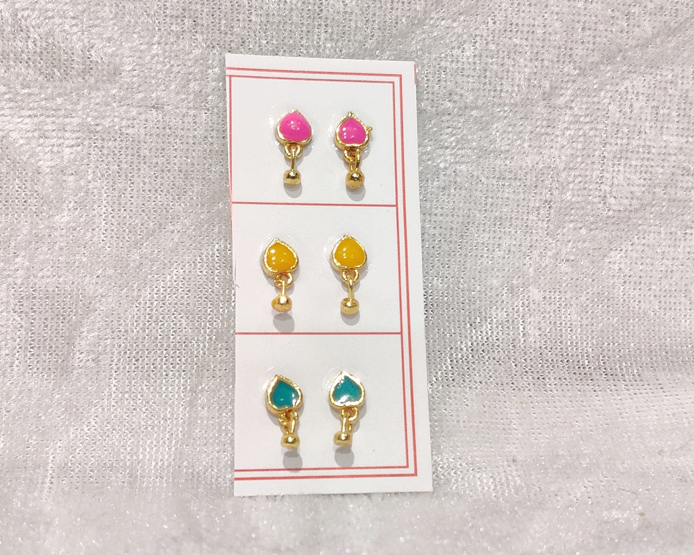 Coloured Meenakari Kundal, Set of 3