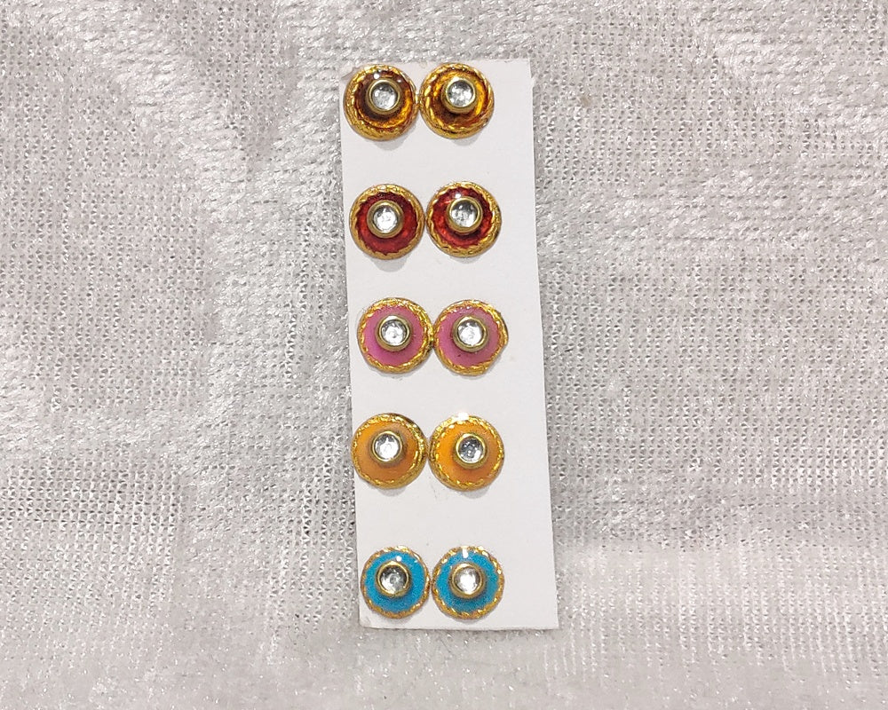 Meenakari Coloured Diamond Kundal, Set of 5