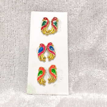 Meenakari Parrot Kundal, Set of 3