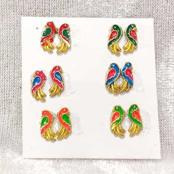 Meenakari Parrot Kundal, Set of 6