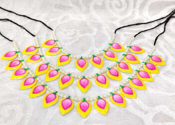 Chhip Gadiji Mala Set of 3 , Yellow & Pink