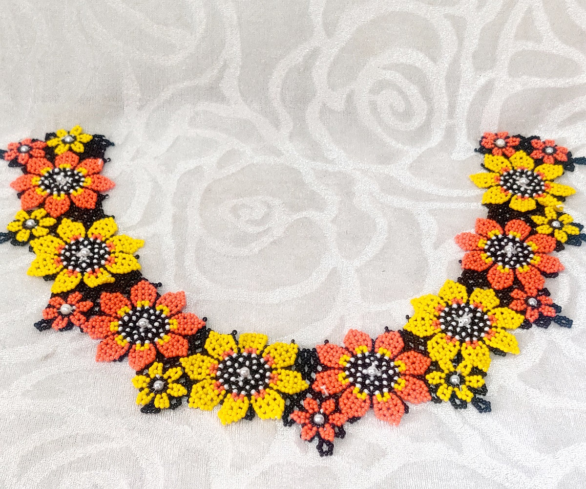 Flower Shape Barik Moti Gadijji Mala (Black & Orange)