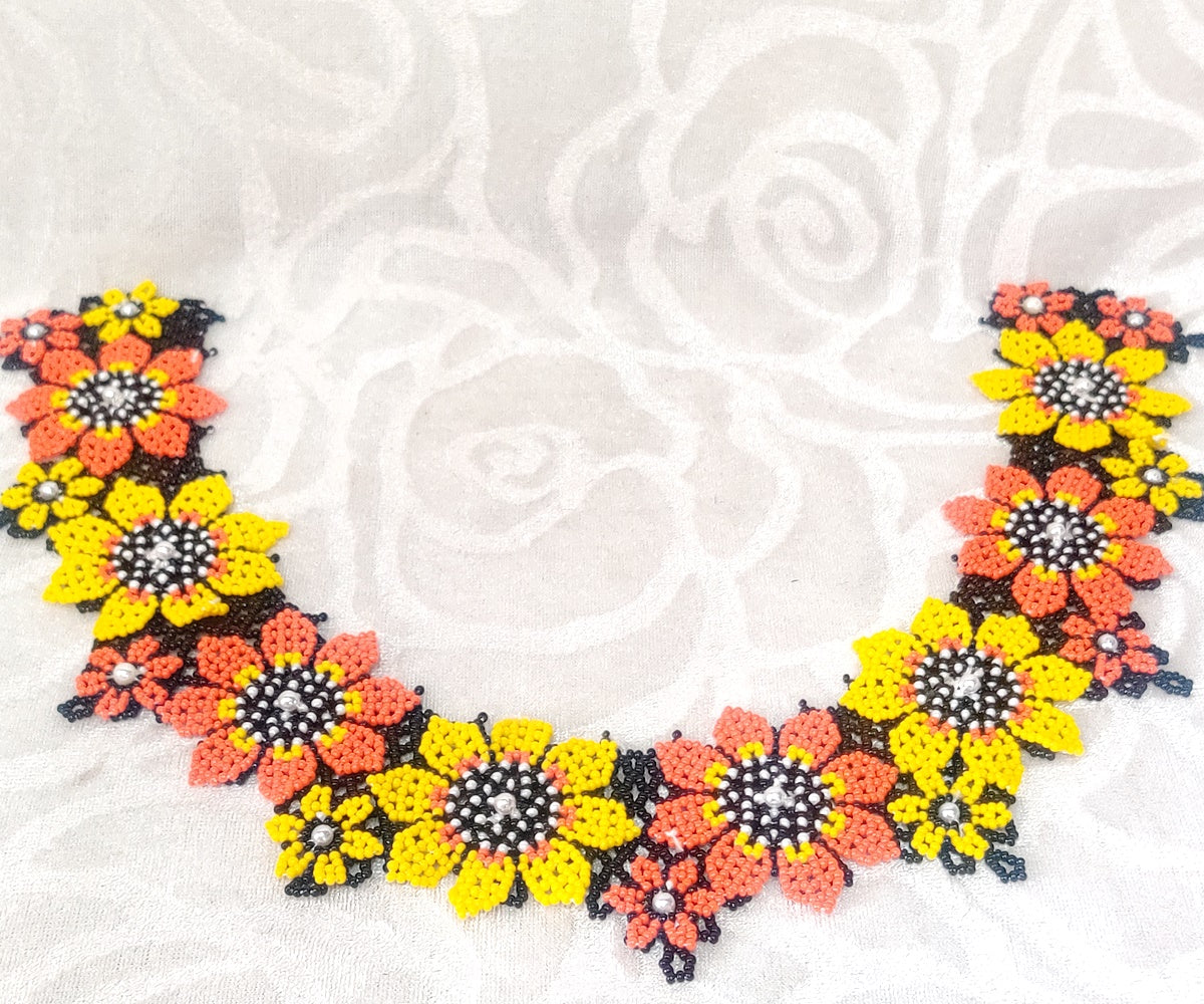 Flower Shape Barik Moti Gadijji Mala (Black & Orange)