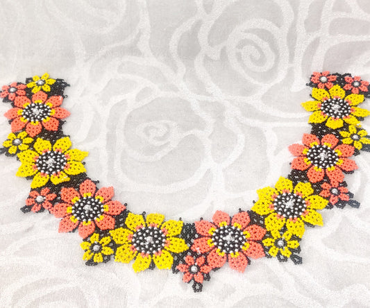 Flower Shape Barik Moti Gadijji Mala (Black & Orange)