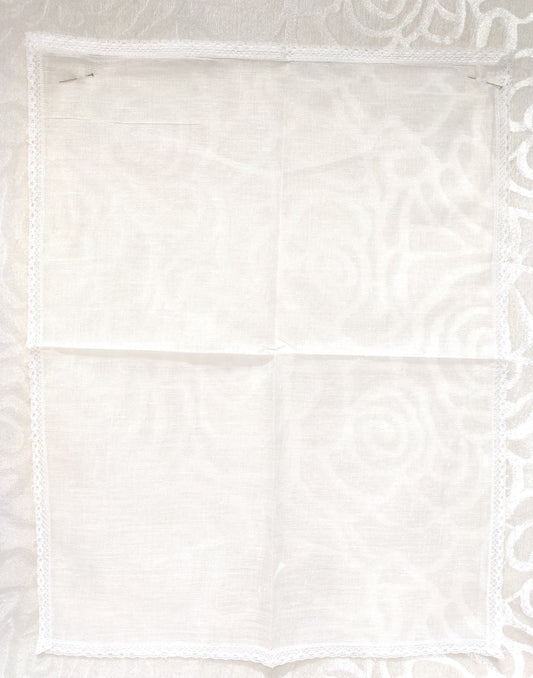 Plain White Cotton Chhader 02 (White Lace) - White