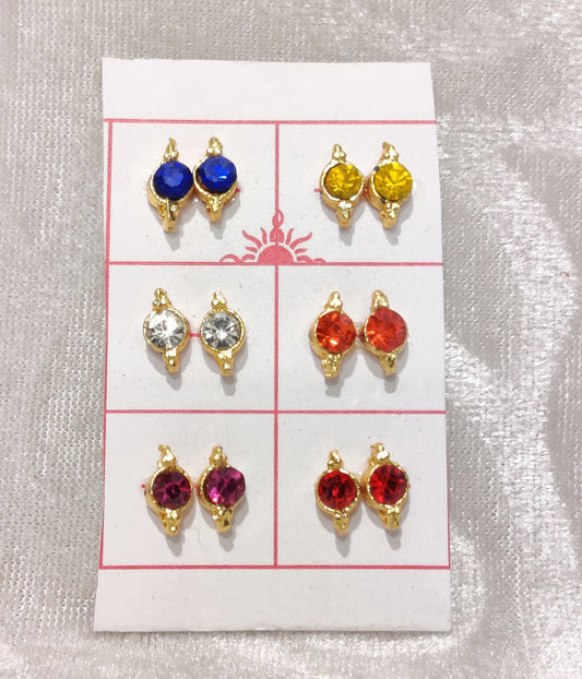 Coloured Diamond Kundal, Set of 6