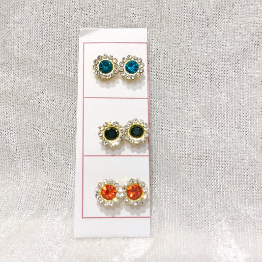 Coloured Diamond Kundal, Set of 3
