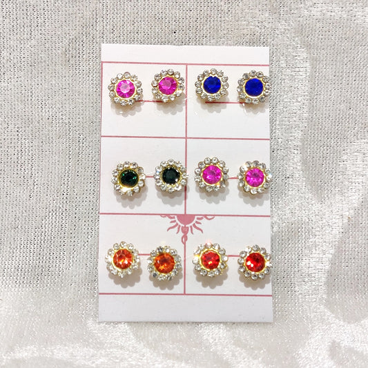 Coloured Diamond Kundal, Set of 6