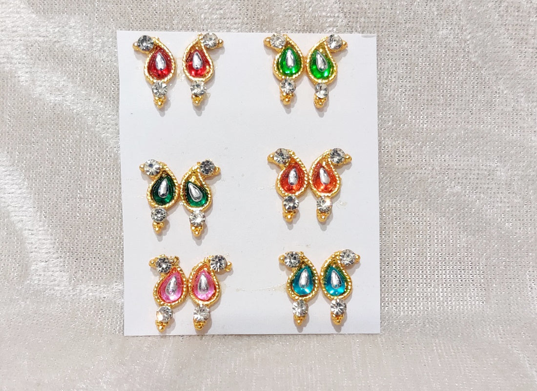 Coloured Diamond Kundal, Set of 6