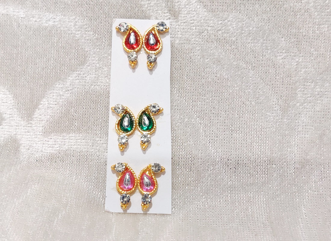 Coloured Diamond Kundal, Set of 3