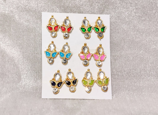 Meenakari Coloured Diamond Kundal, Set of 6