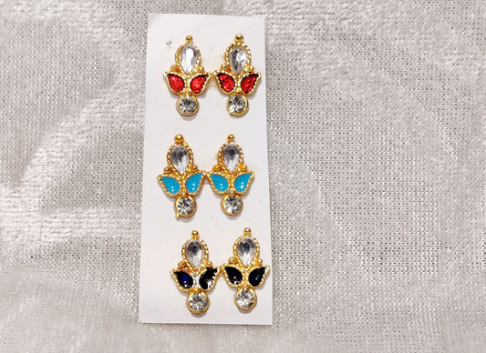 Meenakari Coloured Diamond Kundal, Set of 3