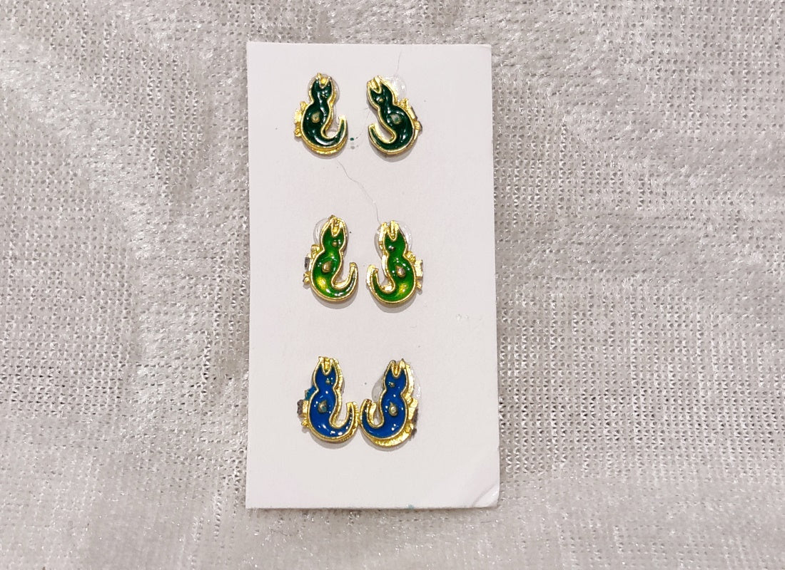 Meenakari Makrakrut Kundal, Set of 3