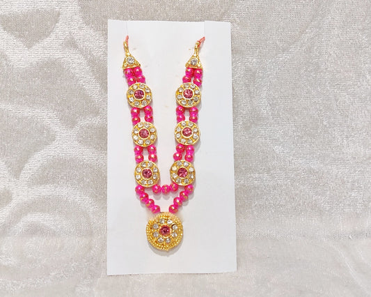 Moti Diamond Mala - Dark Pink