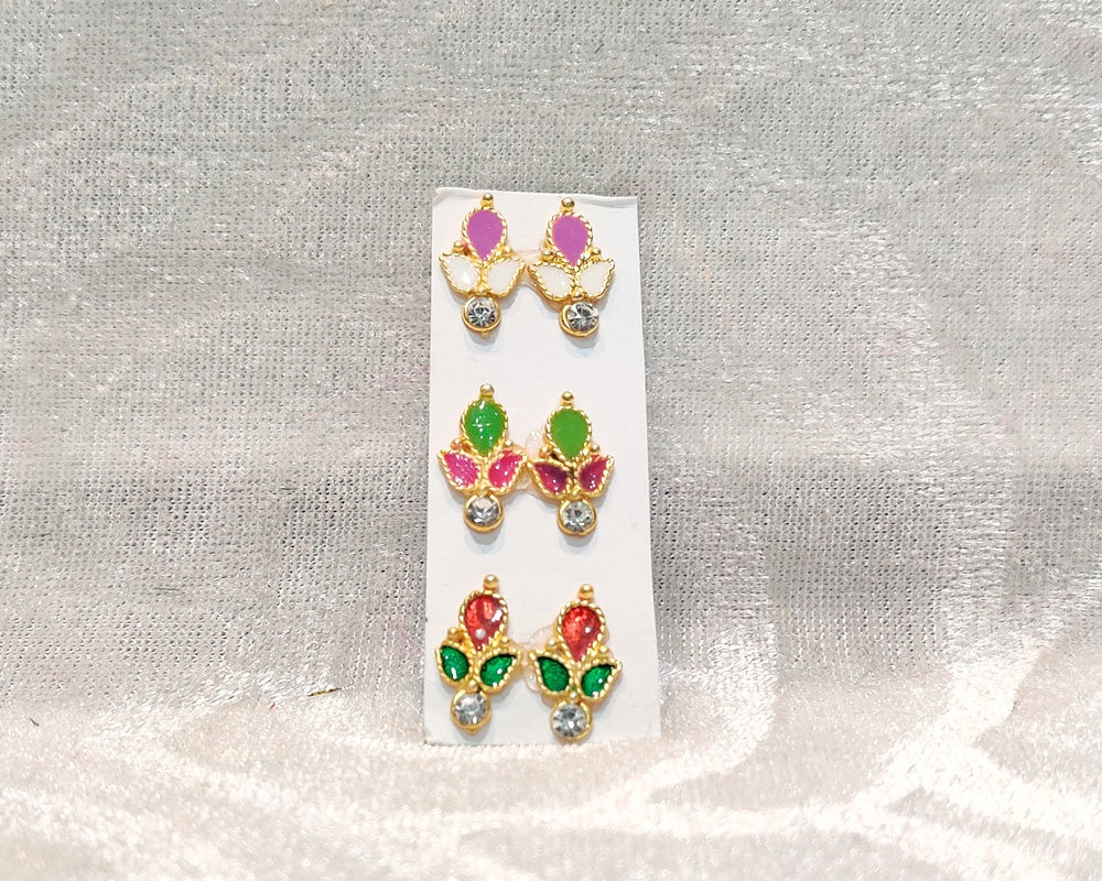 Coloured Meenakari Kundal, Set of 3