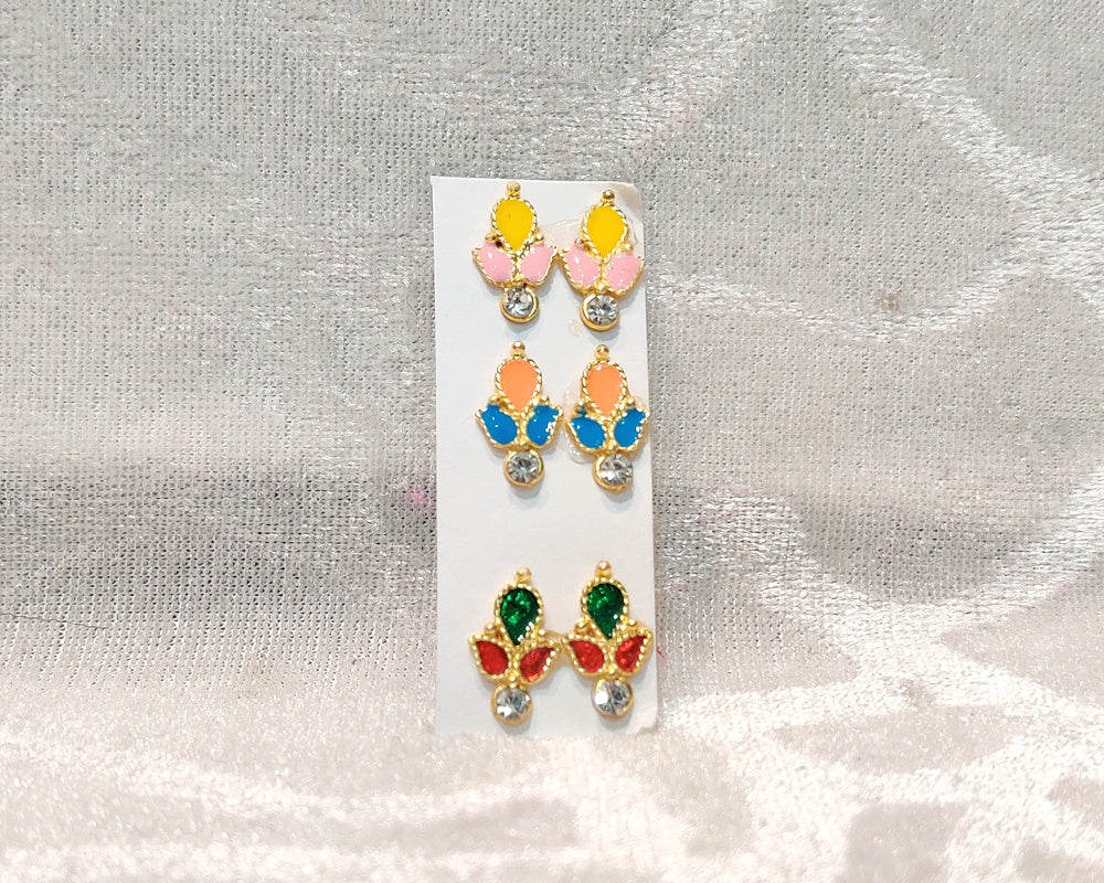 Coloured Meenakari Kundal, Set of 3