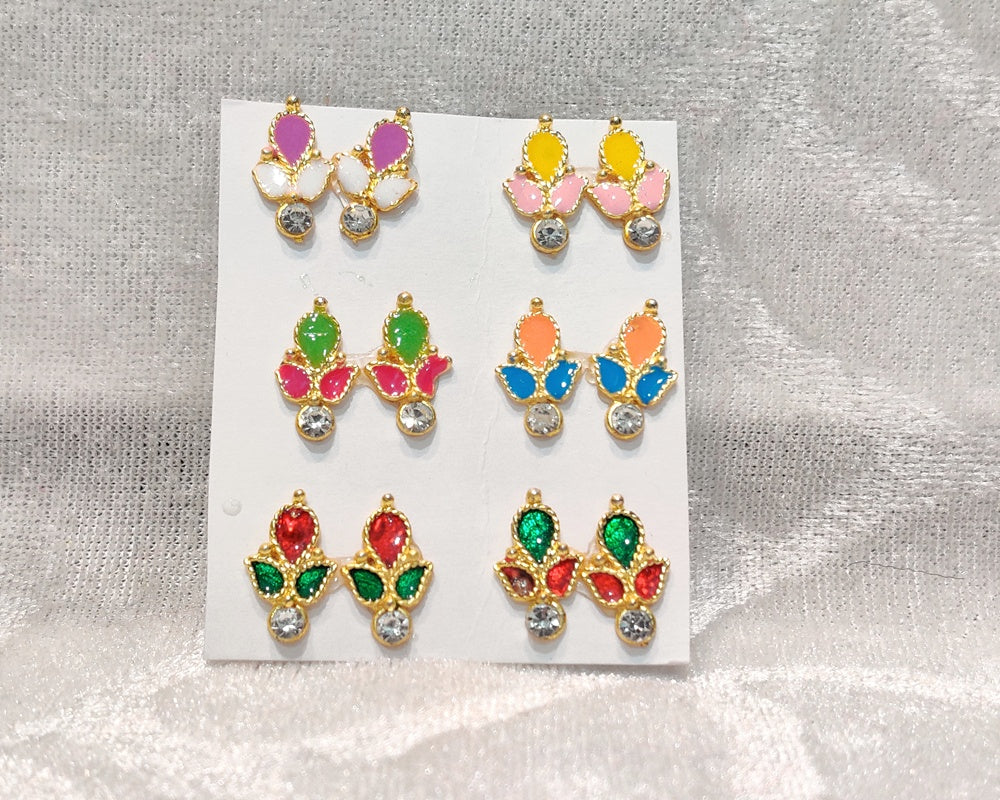 Coloured Meenakari Kundal, Set of 6