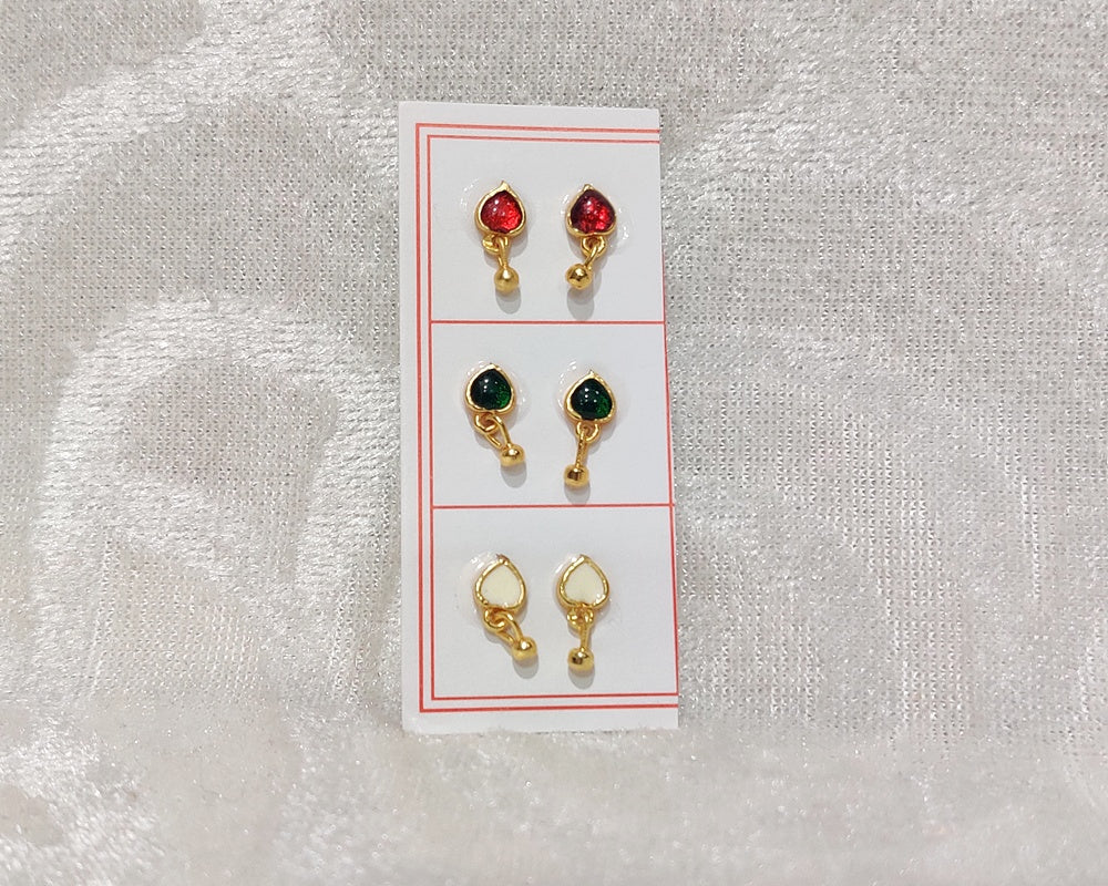 Coloured Meenakari Kundal, Set of 3
