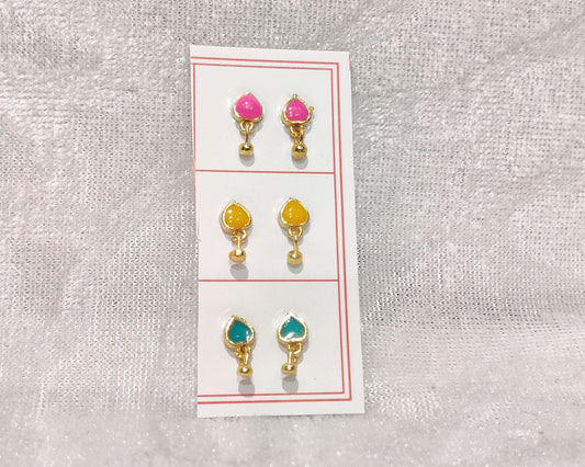 Coloured Meenakari Kundal, Set of 3