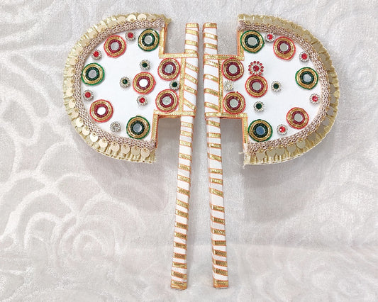 Heavy Diamond White Velvet Pankha