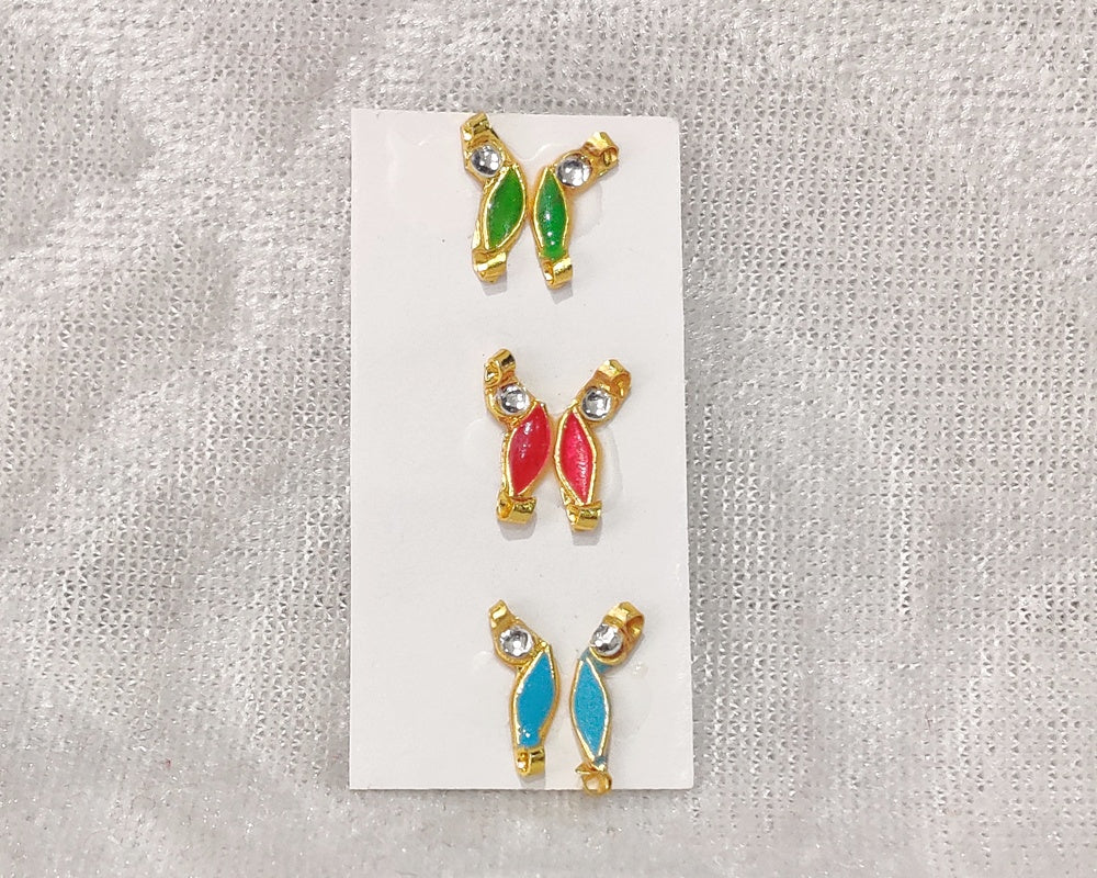 Coloured Meenakari Kundal, Set of 3