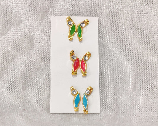 Coloured Meenakari Kundal, Set of 3