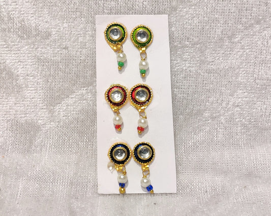 Meenakari Coloured Diamond Kundal, Set of
