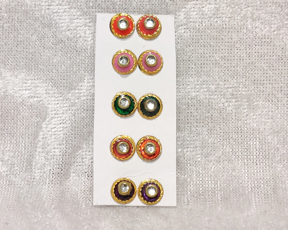Meenakari Coloured Diamond Kundal, Set of 5