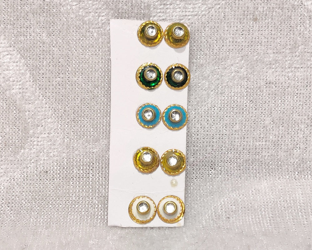 Meenakari Coloured Diamond Kundal, Set of 5