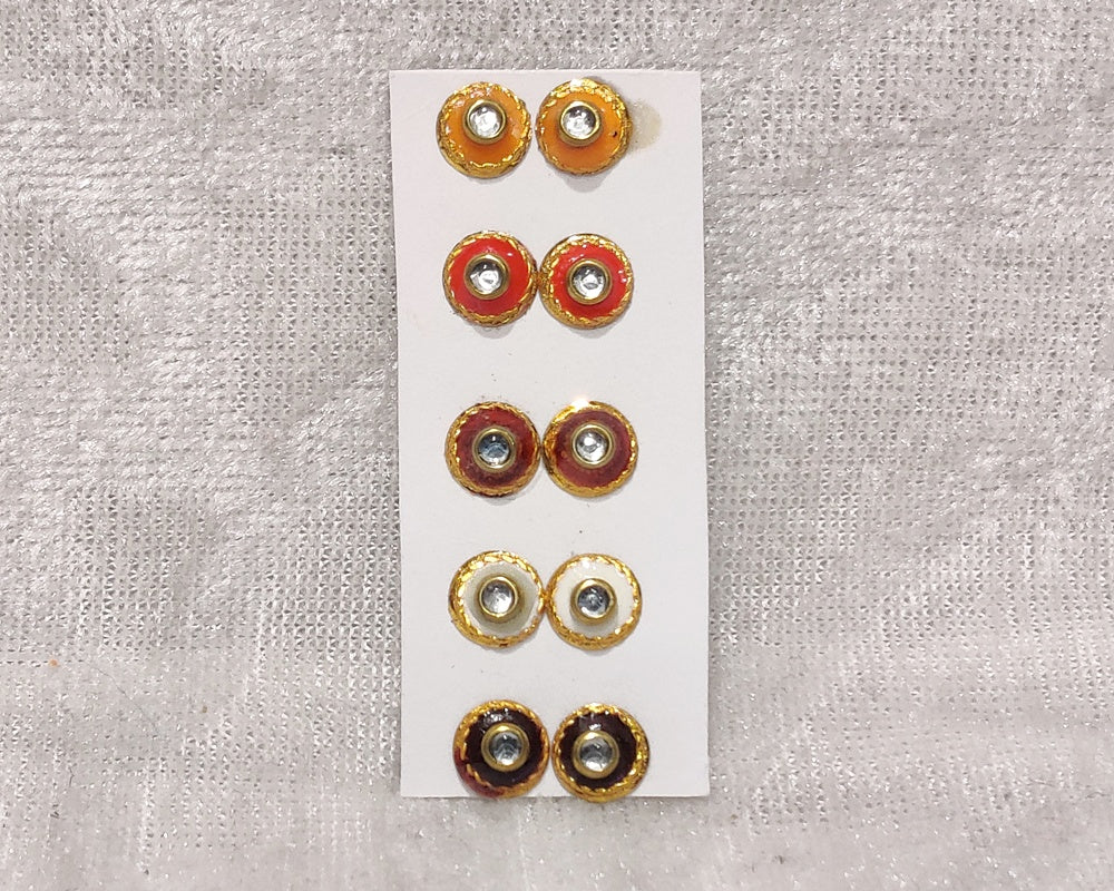Meenakari Coloured Diamond Kundal, Set of 5