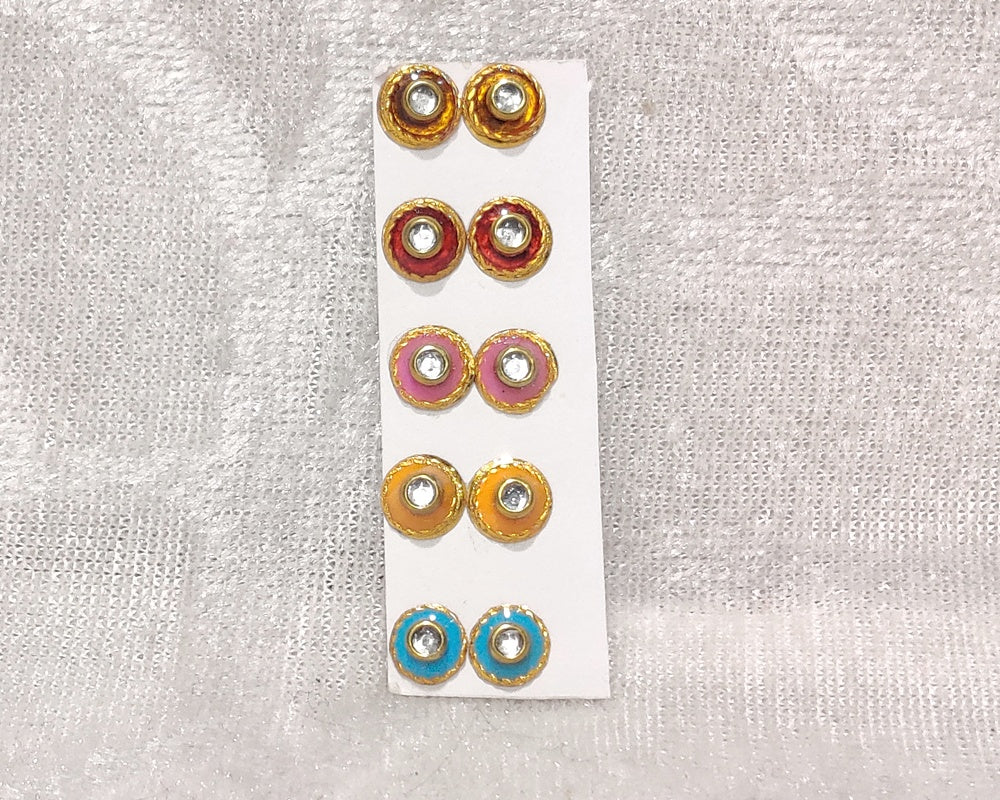 Meenakari Coloured Diamond Kundal, Set of 5