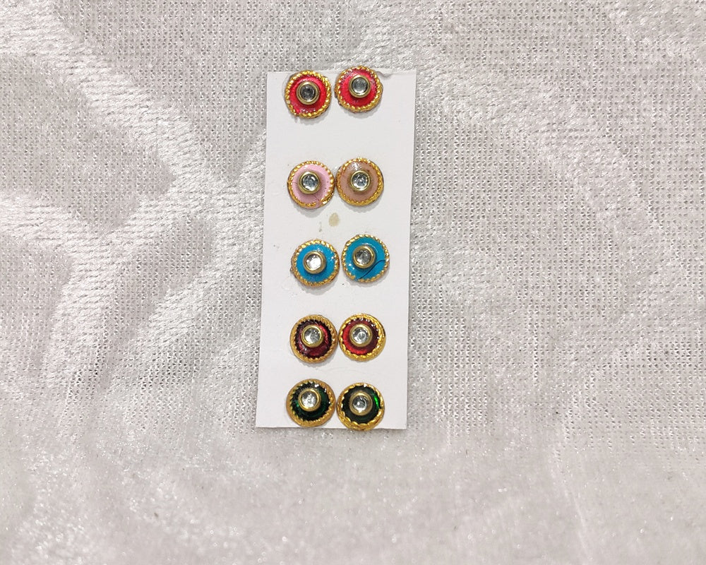 Meenakari Coloured Diamond Kundal, Set of 5