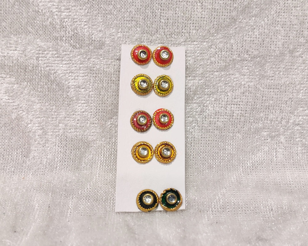 Meenakari Coloured Diamond Kundal, Set of 5