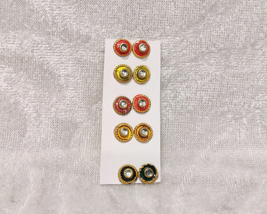 Meenakari Coloured Diamond Kundal, Set of 5