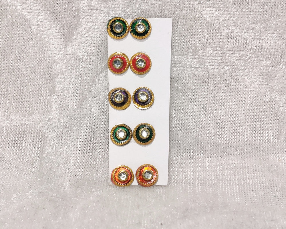 Meenakari Coloured Diamond Kundal, Set of 5