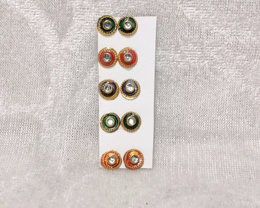 Meenakari Coloured Diamond Kundal, Set of 5