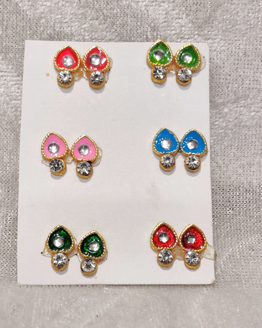 Coloured Meenakari Kundal, Set of 6