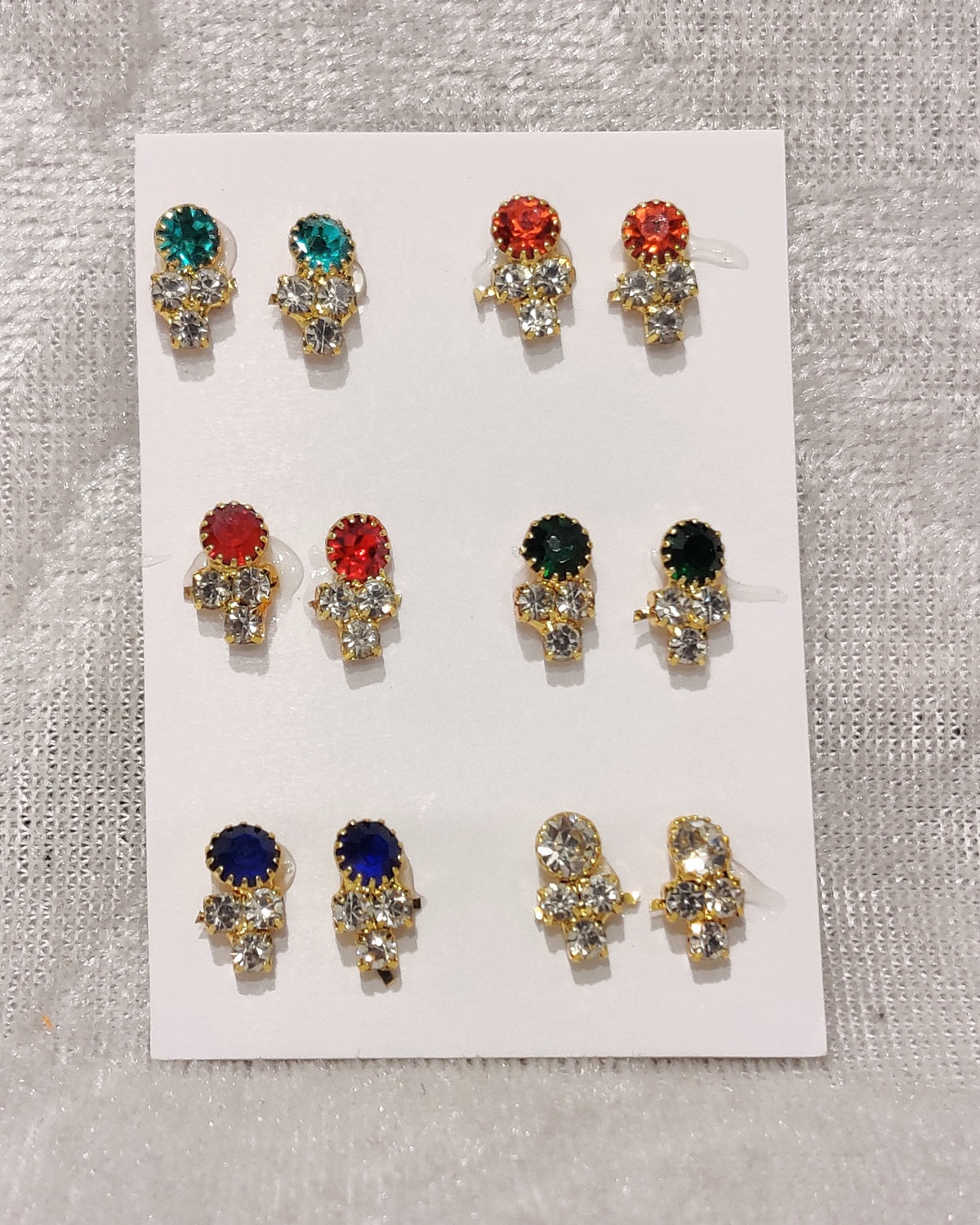 Coloured Diamond Kundal, Set of 6