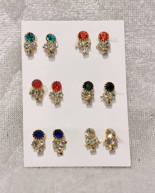 Coloured Diamond Kundal, Set of 6